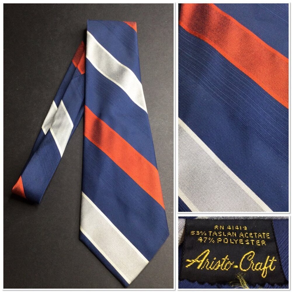 Vintage Aristo-Craft Men's Striped Polyester Necktie Tie Office Classic